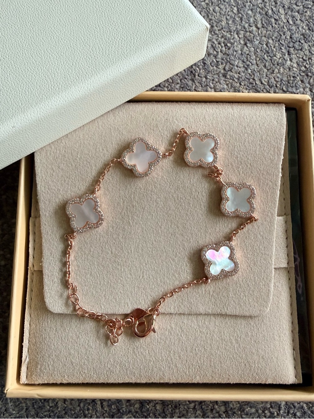 New 14K Rose Gold Plated Clover Bracelet